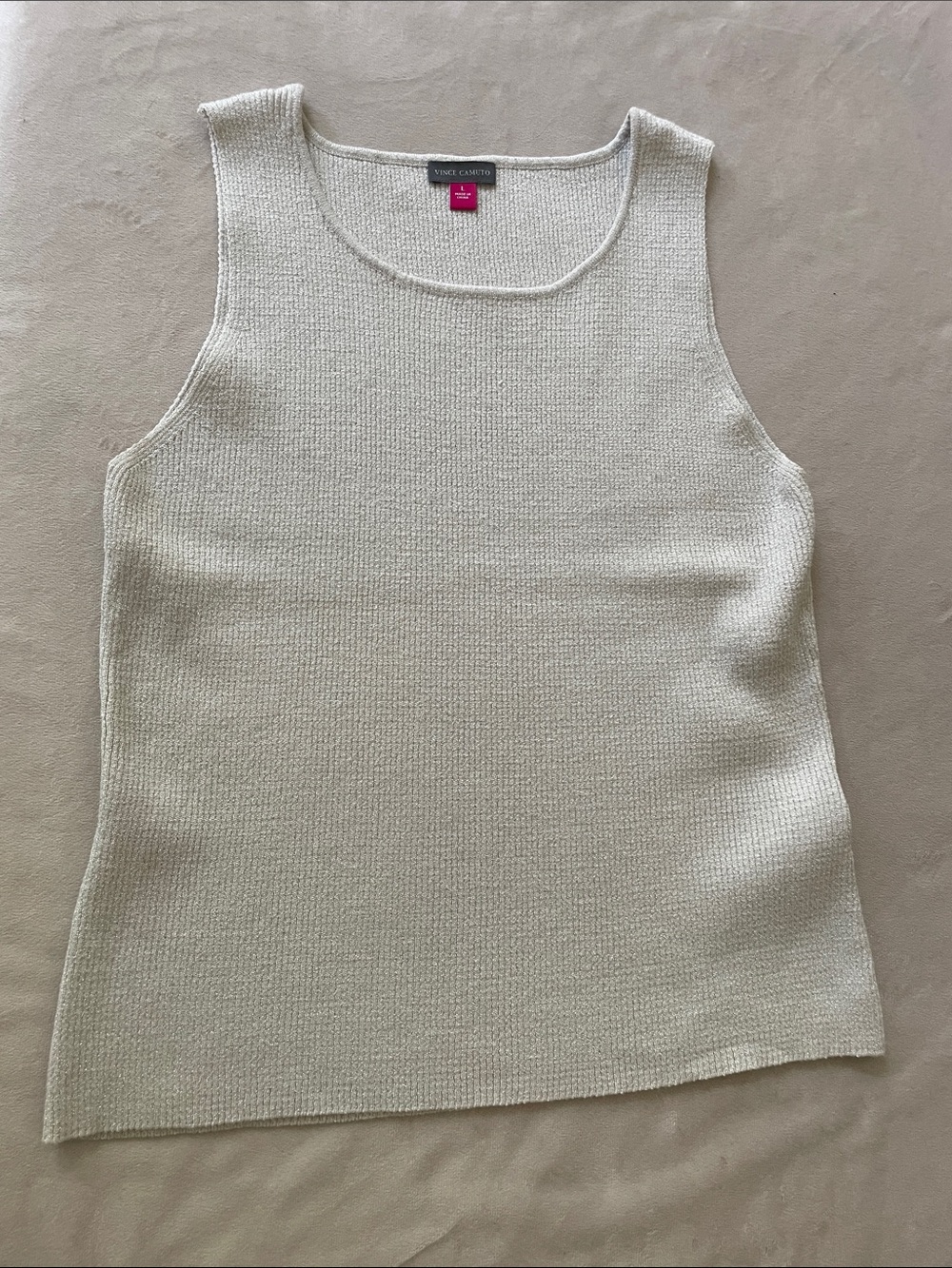 Vince Camuto Beige Ribbed Knit Tank Top with Silver Sparkle